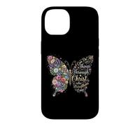 Custodia per iPhone 14 I Can Do All Things Through Christ Floral Butterfly Faith