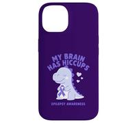 Custodia per iPhone 14 Il mio cervello ha singhiozzo Consapevolezza dell'epilessia Dino Purple Ribbon