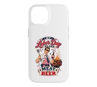 Custodia per iPhone 14 Il mio Labor Day pianifica carne e birra Retro BBQ Grill Master