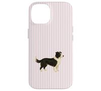Custodia per iPhone 14 Illustrazione a righe rosa Border Collie carino per cane mamma