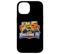 Custodia per iPhone 14 I'm 5 And Digging It Boys Camion da costruzione per il 5 ° compleanno