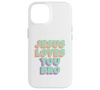 Custodia per iPhone 14 Jesus Loves You Bro Retro Christian Faith Pastello
