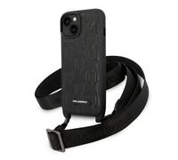 Custodia per iPhone 14 Karl Lagerfeld, rigida, con monogramma e placca, nera