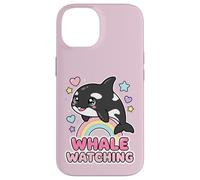 Custodia per iPhone 14 Kawaii Orca Rainbow Whale Guardando Chibi Whale Girls