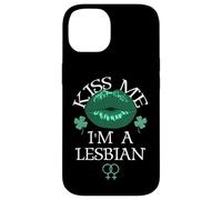 Custodia per iPhone 14 Kiss Me I'm a Lesbian St Patricks Day Green Lips Les Pride