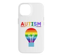 Custodia per iPhone 14 Lampadina arcobaleno per la consapevolezza dell'autismo, supporto autistico, mamma e papà