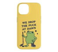 Custodia per iPhone 14 Lasciamo cadere il disco all'alba Funny Hockey Frog