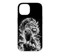 Custodia per iPhone 14 Leone rudente come ritratto in stile disegno nero bianco