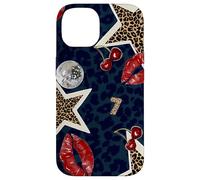 Custodia per iPhone 14 Leopard Stars Cherry Kiss Disco Ball Y2K nero stampa ghepardo