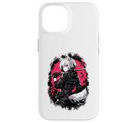 Custodia per iPhone 14 Lupo Anime Girl Samurai Katana Rosa Nero Design Estetico