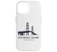 Custodia per iPhone 14 Mackinac Island Bridge Michigan Grandi Laghi Huron viaggio in traghetto