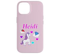 Custodia per iPhone 14 Maglietta per compleanno con unicorno e nome Heidi, personalizzabile