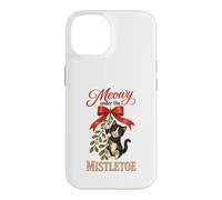 Custodia per iPhone 14 Meowy Under The Mistletoe Cute Tuxedo Kitten Christmas