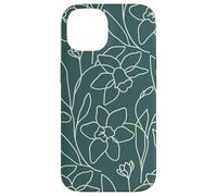 Custodia per iPhone 14 Modern Line Art Poppy Flower Leaves Boho Dark Green