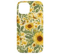 Custodia per iPhone 14 Motivo giardino girasole con api, design rustico floreale ape