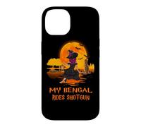 Custodia per iPhone 14 My Bengal Rides Shotgun Cat and Witch Halloween Costume