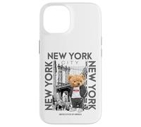 Custodia per iPhone 14 New York City Teddy Bear with The Dumbo Manhattan Bridge