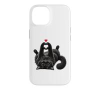 Custodia per iPhone 14 Opera d'arte con gatto nero a forma di cuore con zampe, carino, felino, amore, amanti degli animali