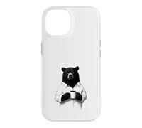Custodia per iPhone 14 Orso Burbero con Caffè Disegno Animale per Chi Ama il Caffè