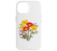 Custodia per iPhone 14 Papaveri rossi e gialli e viole del pensiero Full Bloom Shapes Mania