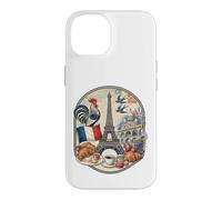 Custodia per iPhone 14 Parigi Francia Torre Eiffel Gallo Croissant Caffè Vintage G