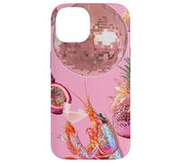 Custodia per iPhone 14 Pink Preppy Disco Ball Gamberetti Martini Cocktail Estate Divertente