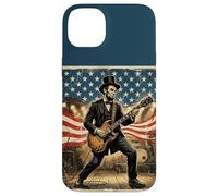 Custodia per iPhone 14 Plus Abraham Lincoln Playing Electric Guitar 4th of July Vintage