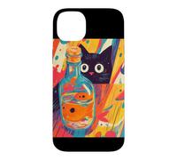 Custodia per iPhone 14 Plus Arte Di Gatto Nero Curioso E Pesciolino Rosso
