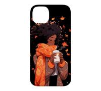 Custodia per iPhone 14 Plus Autunno Afro Donna Afro Americano Autunno Zucca Spice Latte