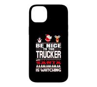 Custodia per iPhone 14 Plus Be Nice To The Trucker Santa Is Watching Funny Christmas