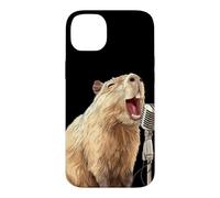 Custodia per iPhone 14 Plus Bella capibara con microfono per gli amanti del karaoke e del canto
