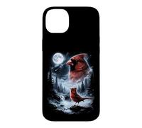 Custodia per iPhone 14 Plus Birdwatcher retrò Red Cardinal Bird che ulula alla luna degli anni '90