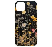Custodia per iPhone 14 Plus Black Boho Aesthetic Mixed Flowers Pressed Flower