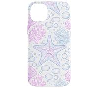 Custodia per iPhone 14 Plus Blue Pink Starfish Shell Coral Ocean Life and Beach Pattern