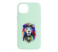 Custodia per iPhone 14 Plus Boho Leone arcobaleno criniera fauna selvatica amante della pace hippie design