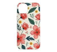 Custodia per iPhone 14 Plus Bold Teal verde foglie rosso rosa fiori floreali