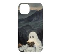 Custodia per iPhone 14 Plus Bookish Ghost Reading Book Reader Mountain Scene