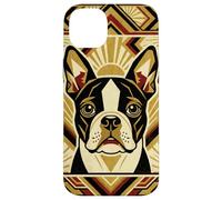 Custodia per iPhone 14 Plus Boston Terrier Art Deco stile retrò cane design