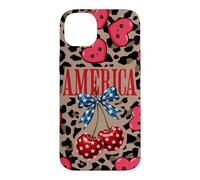Custodia per iPhone 14 Plus Brown Cheetah America Girls Leopard Print Cherry E Bow