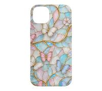 Custodia per iPhone 14 Plus Butterfly Pink White Blue Stained Art Stain Butterflies