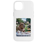Custodia per iPhone 14 Plus Carino Capybara Sip Tea Rose Cup Cottagecore Floral Garden