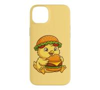 Custodia per iPhone 14 Plus Carino eccentrico cartone animato pulcino con Cheeseburger Design