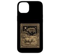 Custodia per iPhone 14 Plus Carta dei tarocchi della costellazione del rinoceronte gotico celeste