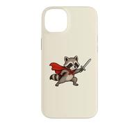 Custodia per iPhone 14 Plus Cavaliere procione carino con spada e mantello Fantasy Adventure