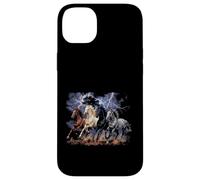 Custodia per iPhone 14 Plus Cavalli in esecuzione Vintage anni '90 Fulmine Tempesta Western Cow
