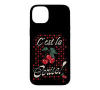 Custodia per iPhone 14 Plus Ciliegie con divertente frase francese "C'est la Cerise!"