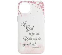 Custodia per iPhone 14 Plus Citazione cristiana Romani 8:31 Versetto Bibbia Floreale Rosa