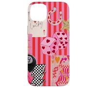 Custodia per iPhone 14 Plus Collage con 8 Lucky Lighting Bolt Star a forma di pallina rosa preppy a righe