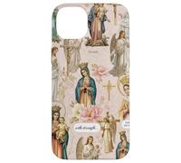 Custodia per iPhone 14 Plus Collage cristiano cattolico floreale vintage della Vergine