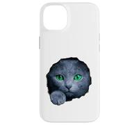 Custodia per iPhone 14 Plus Colpisce il gatto blu russo con gli occhi verdi che sbirciano attraverso